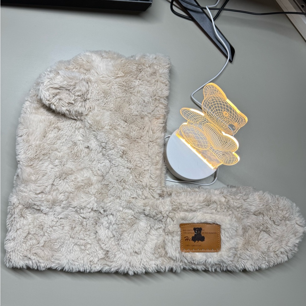 Cozy Teddy Bear Hood Scarf Plush Hat Cute Winter Warm